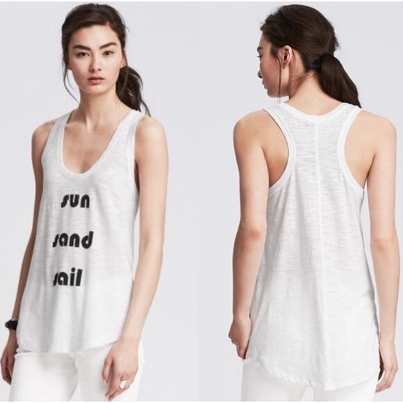 Banana Republic Womens Sun Sand Sail White Cotton Racerback Tank Top Large NEW - Picture 1 of 11